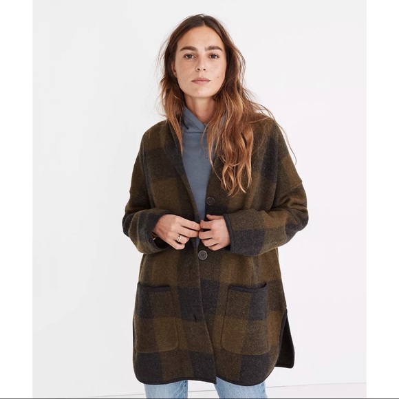 buffalo check sweater coat